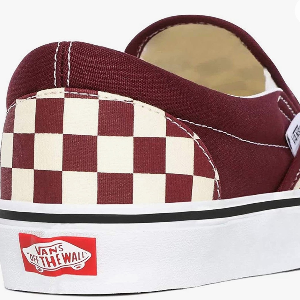 Vans Slip-On Checkerboard Sneakers in Maroon and Cream - Picture 5 of 10